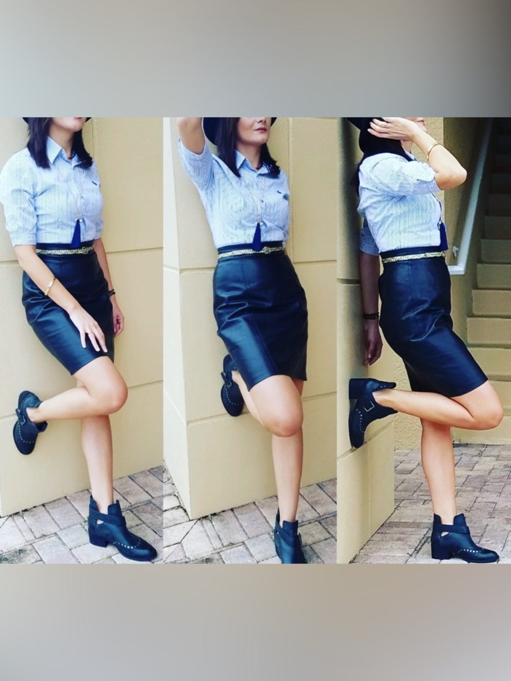 Vintage Firenze Santa Barbara Black Leather Pencil‎ Skirt size 6 fits like US 2